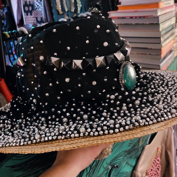 Customed Black & Green Rhinestone and Gem Hat main image 6